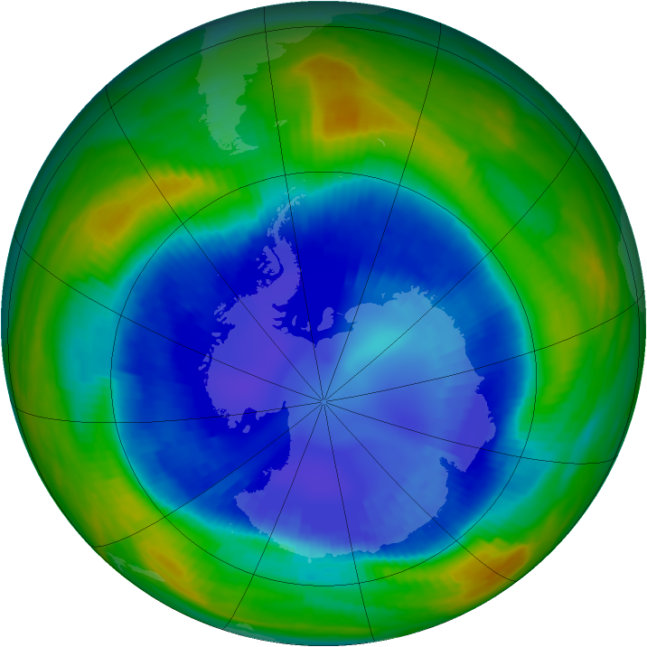 Antarctic ozone map for 29 August 1998